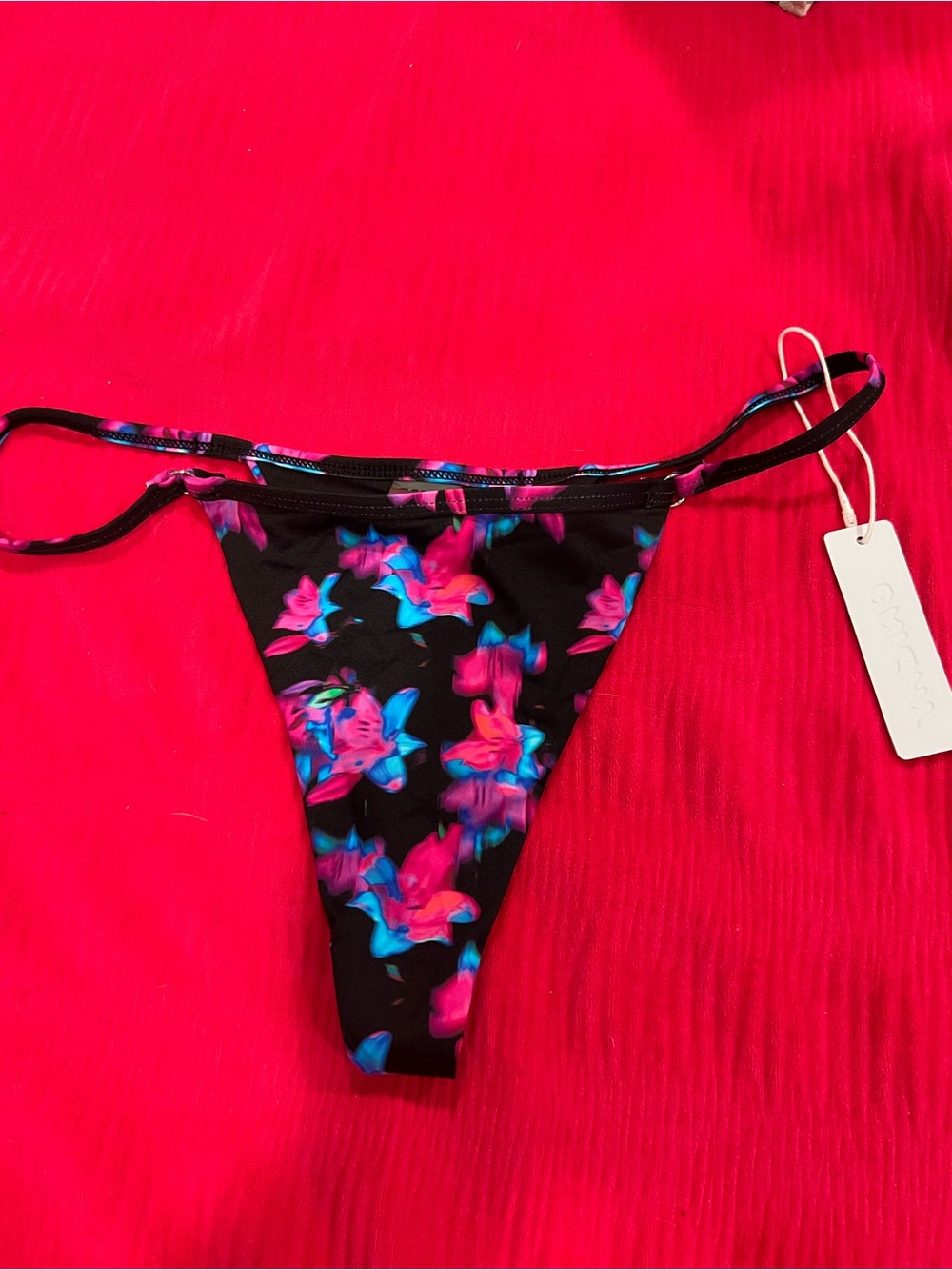 BRIGHT Women’s Black Floral Bikini Bottom - Pink & Blue Print